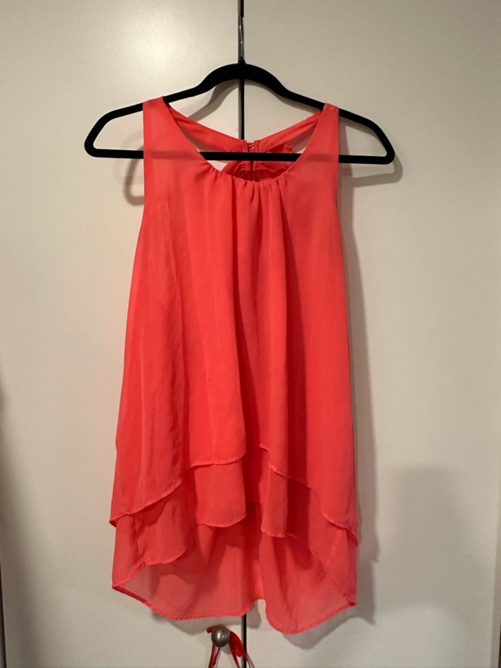 Neon Coral Layered Chiffon Sleeveless Tunic Tank